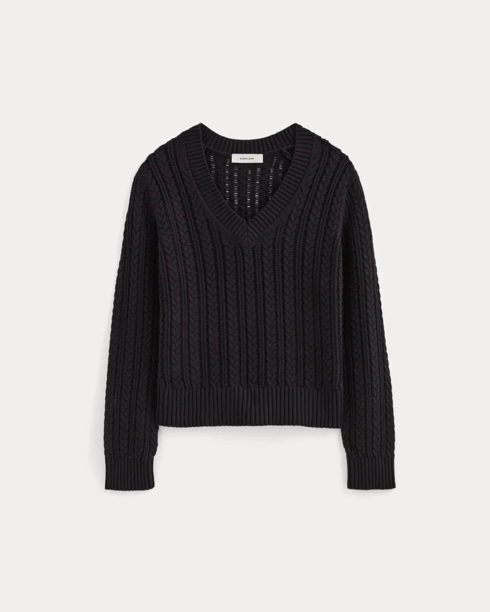 The Mesh Cable V-Neck in Everyday Cotton | Black