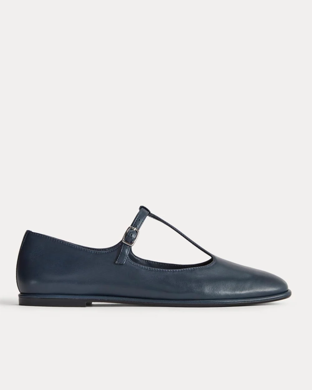The Leather T-Strap Flat | Navy