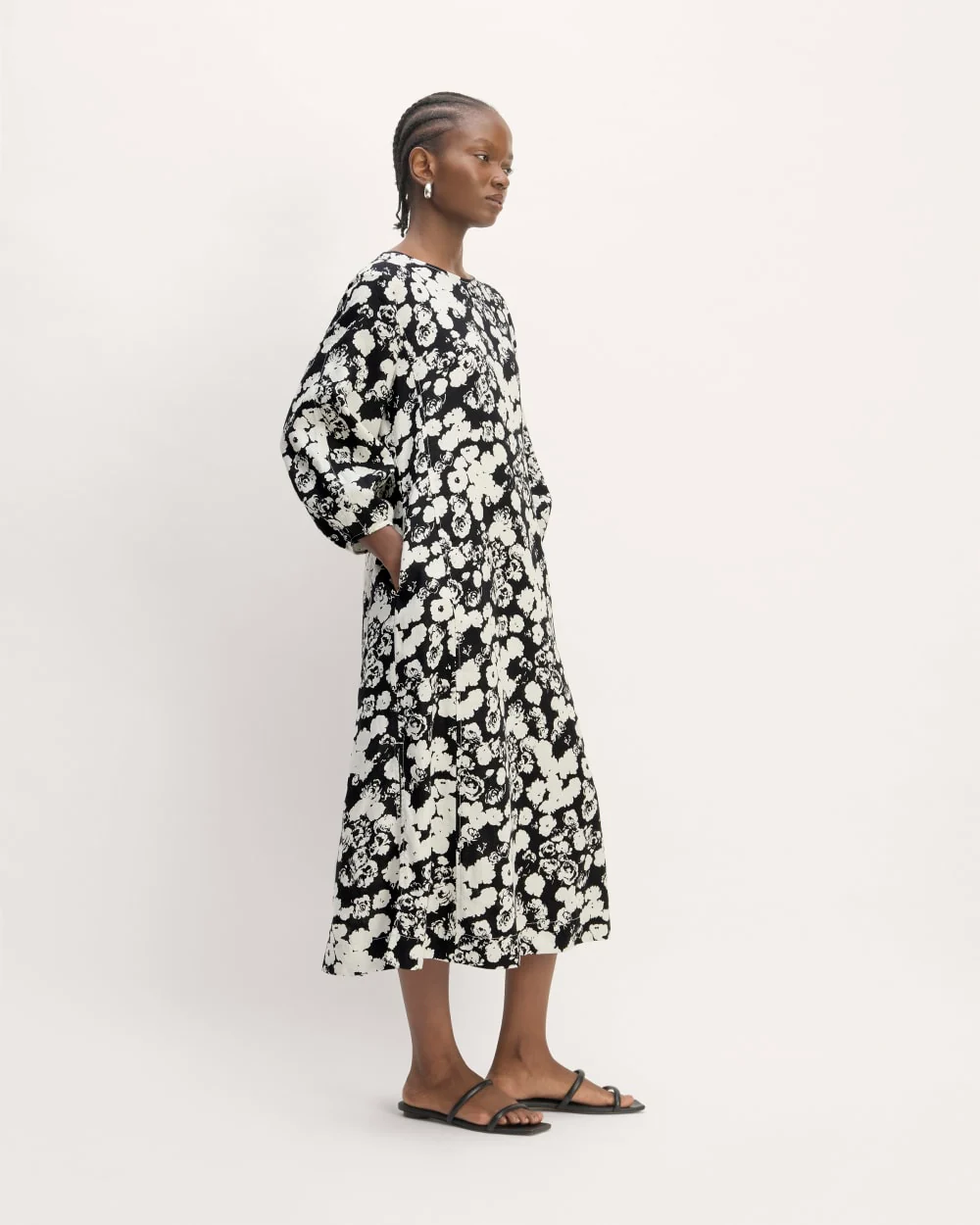 The Linen A-Line Midi Dress | Black / Bone Floral