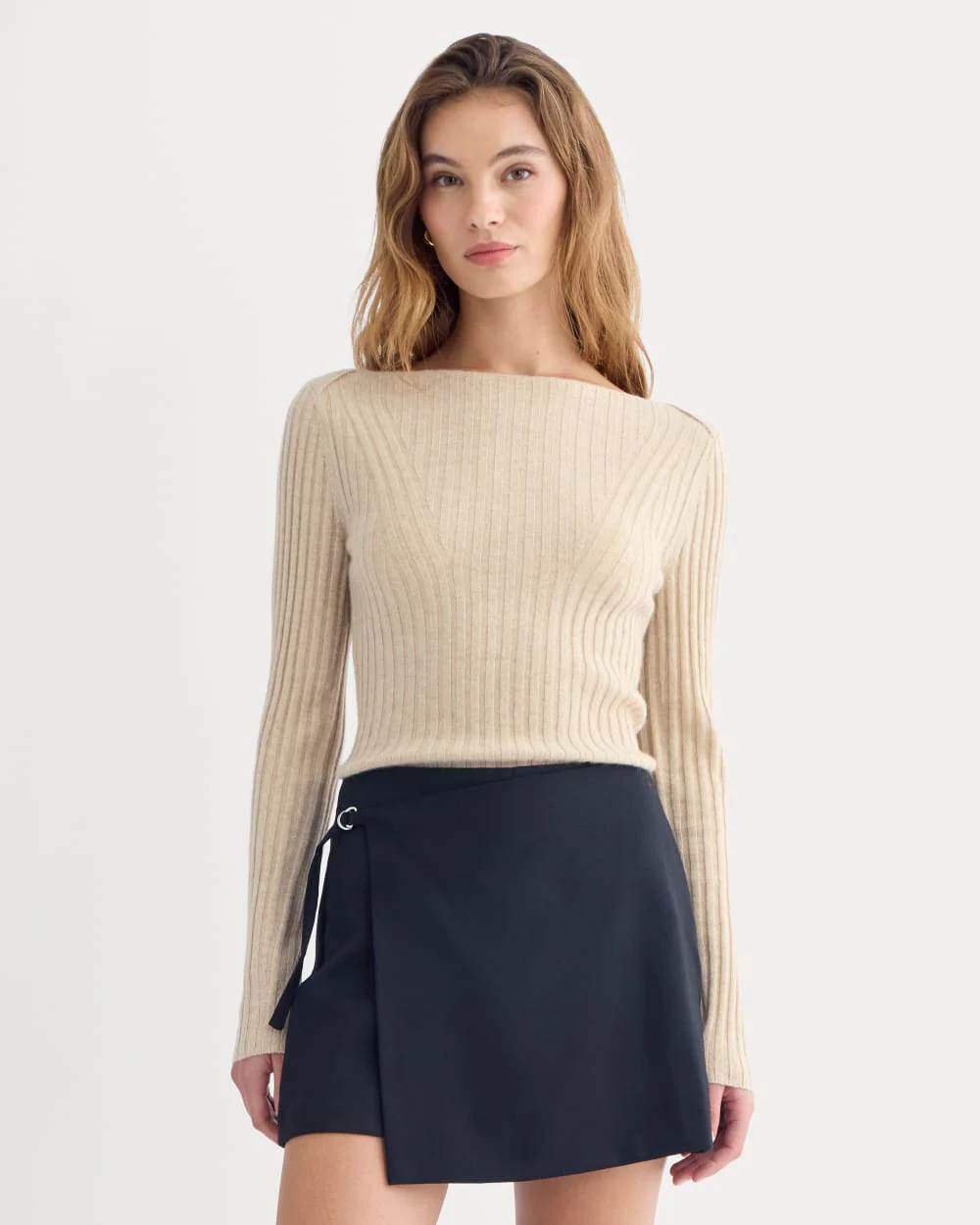 Cashmere Ribbed Boat-Neck Sweater | Heather Light Camel