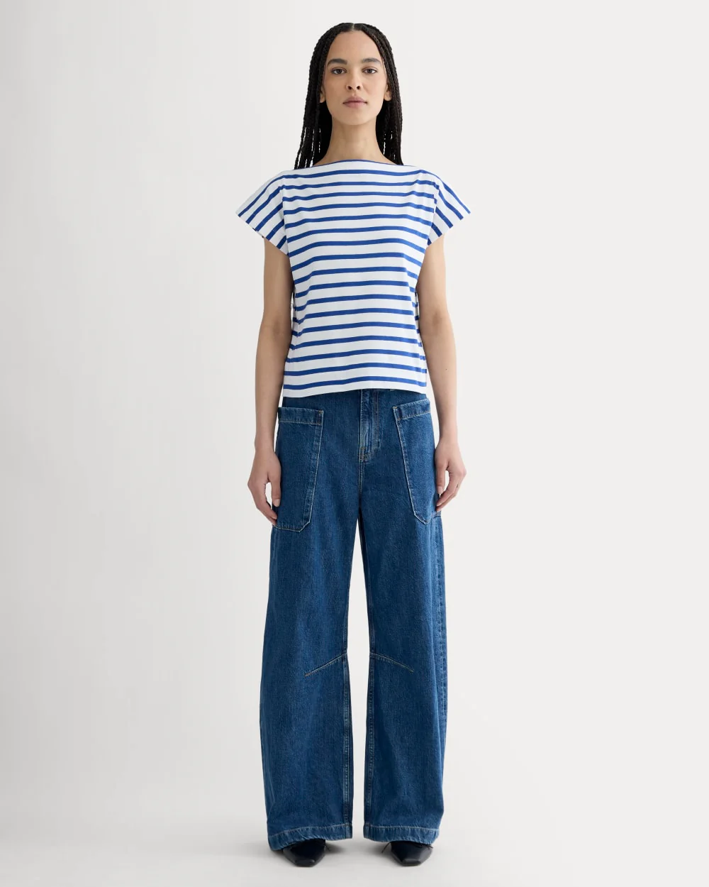 The Oversized Muscle Tee | Bone / Mazarine Blue