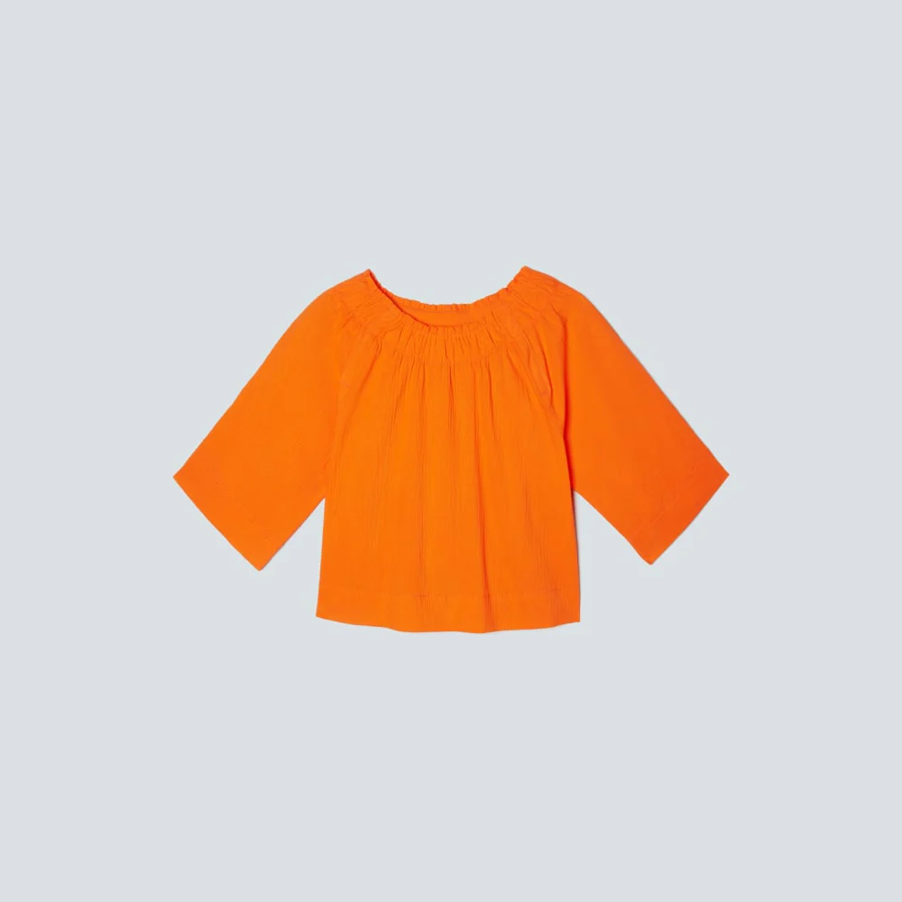The Seersucker Gathered Tee | Bright Orange