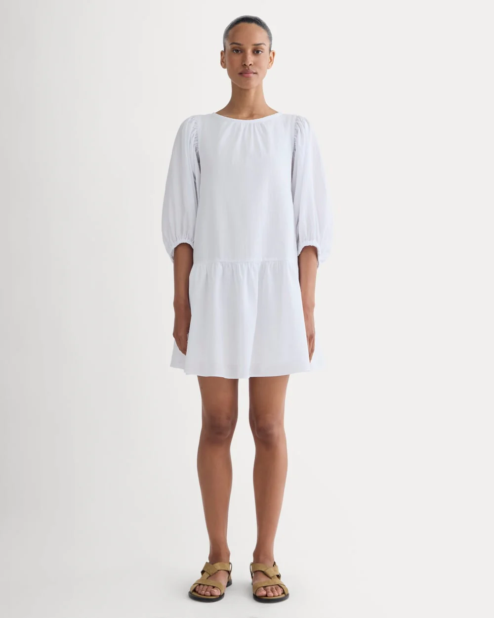 The Gauze Puff-Sleeve Mini Dress | White