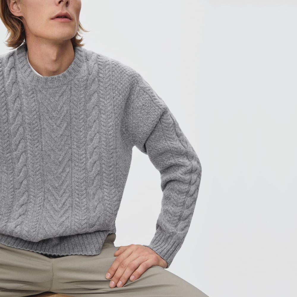 The Felted Merino Cable-Knit Crew | Heathered Mid-Grey