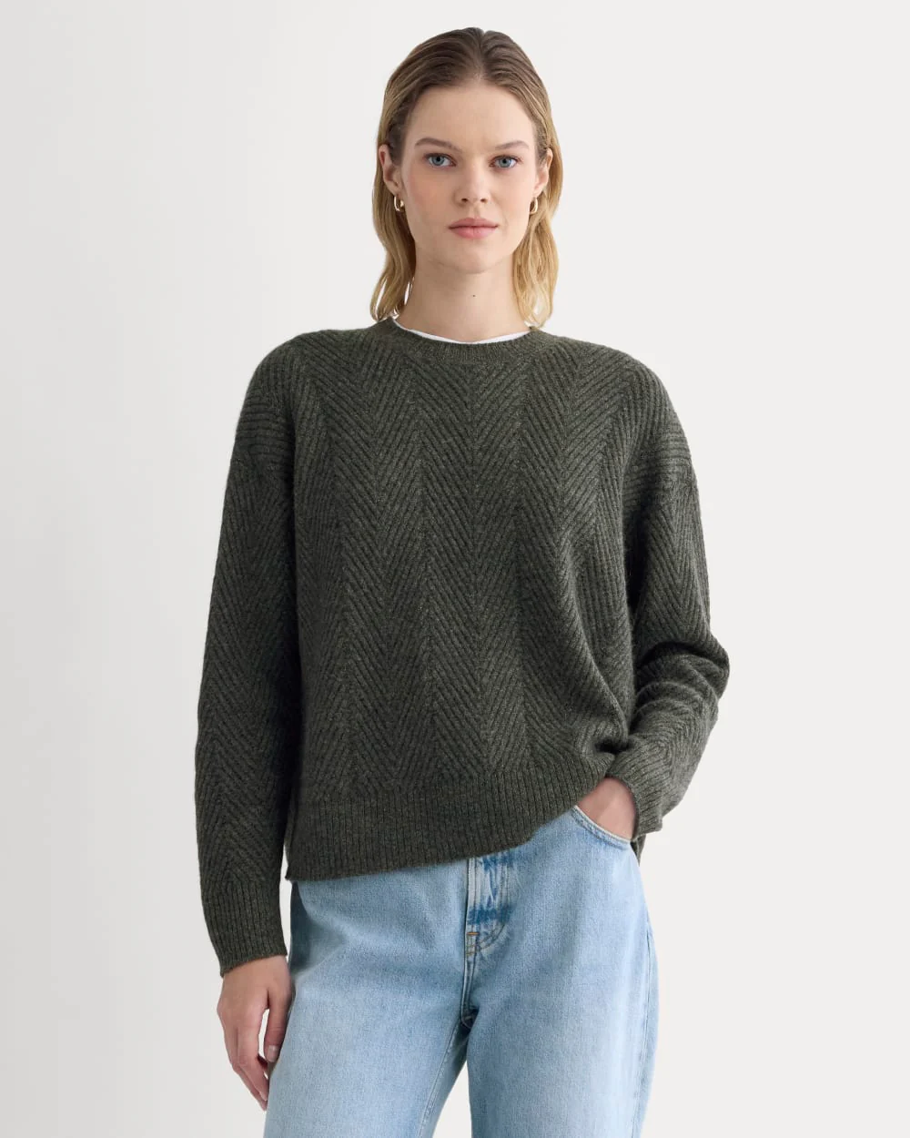 Cashmere Herringbone Sweater | Heather Charcoal