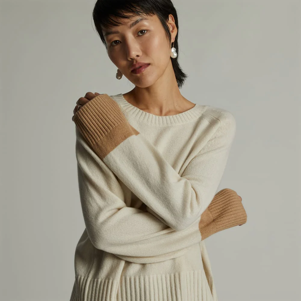 The Cashmere Boxy Crew | Bone / Light Camel