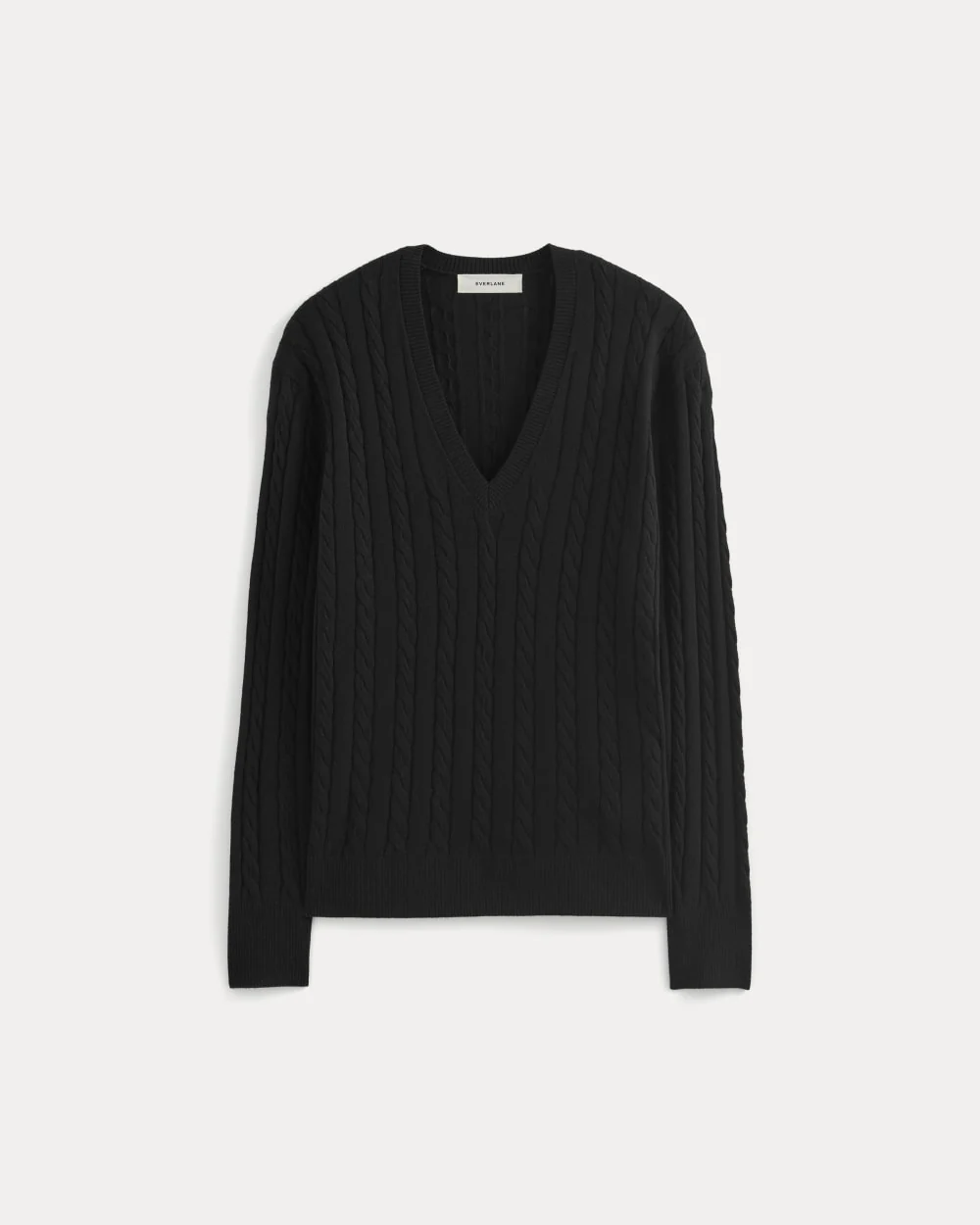 The Cable V-Neck in Cotton Cashmere | Black
