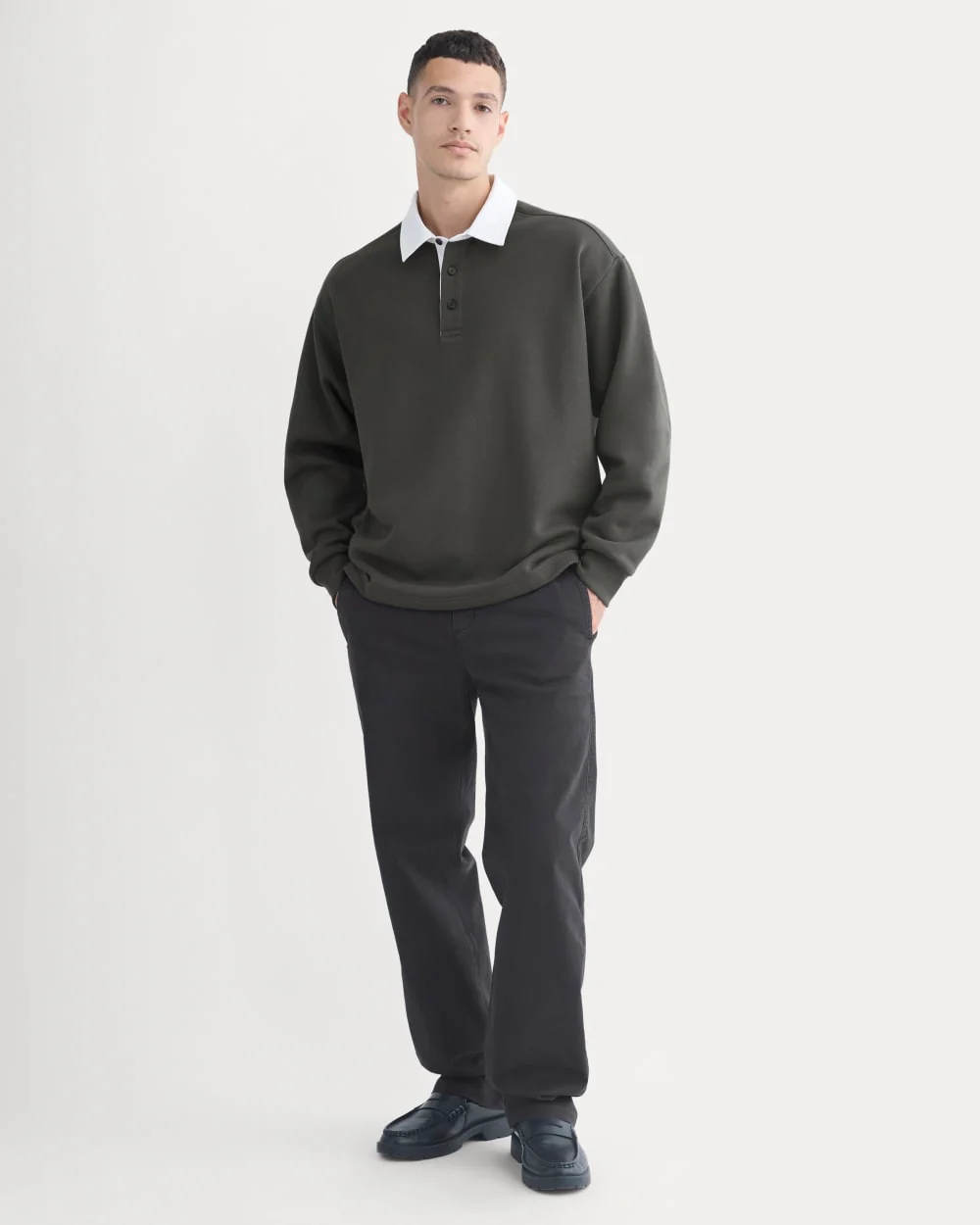 Luxe Fleece Rugby Polo | Washed Black