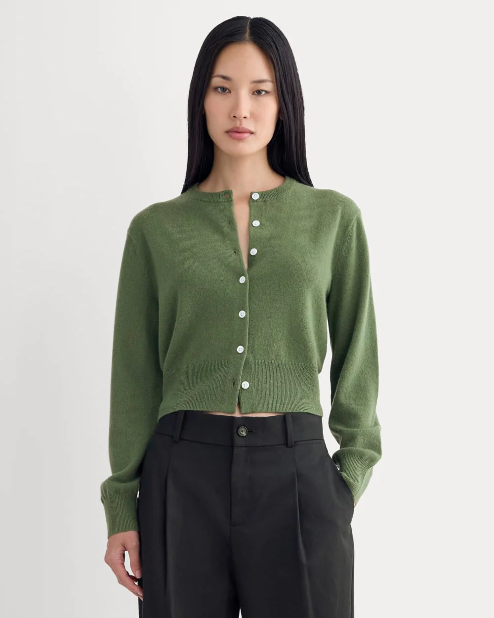 Cashmere Cropped Cardigan | Forest Green