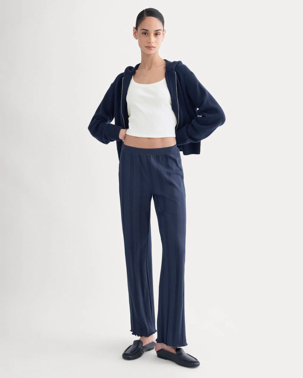 Full-Zip Hoodie in Wool Cashmere | Navy