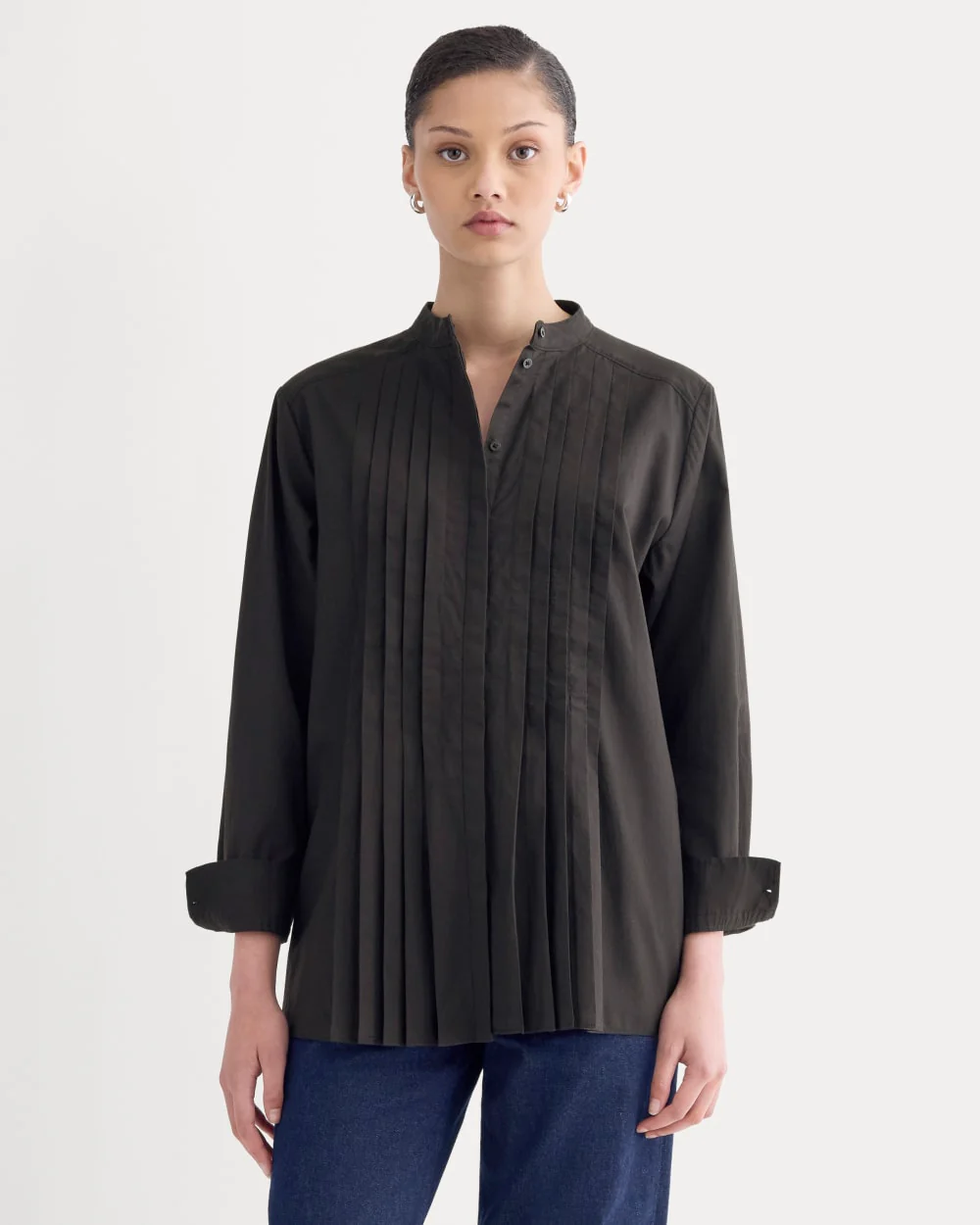The Pleated Shirt in Silky Cotton | Black