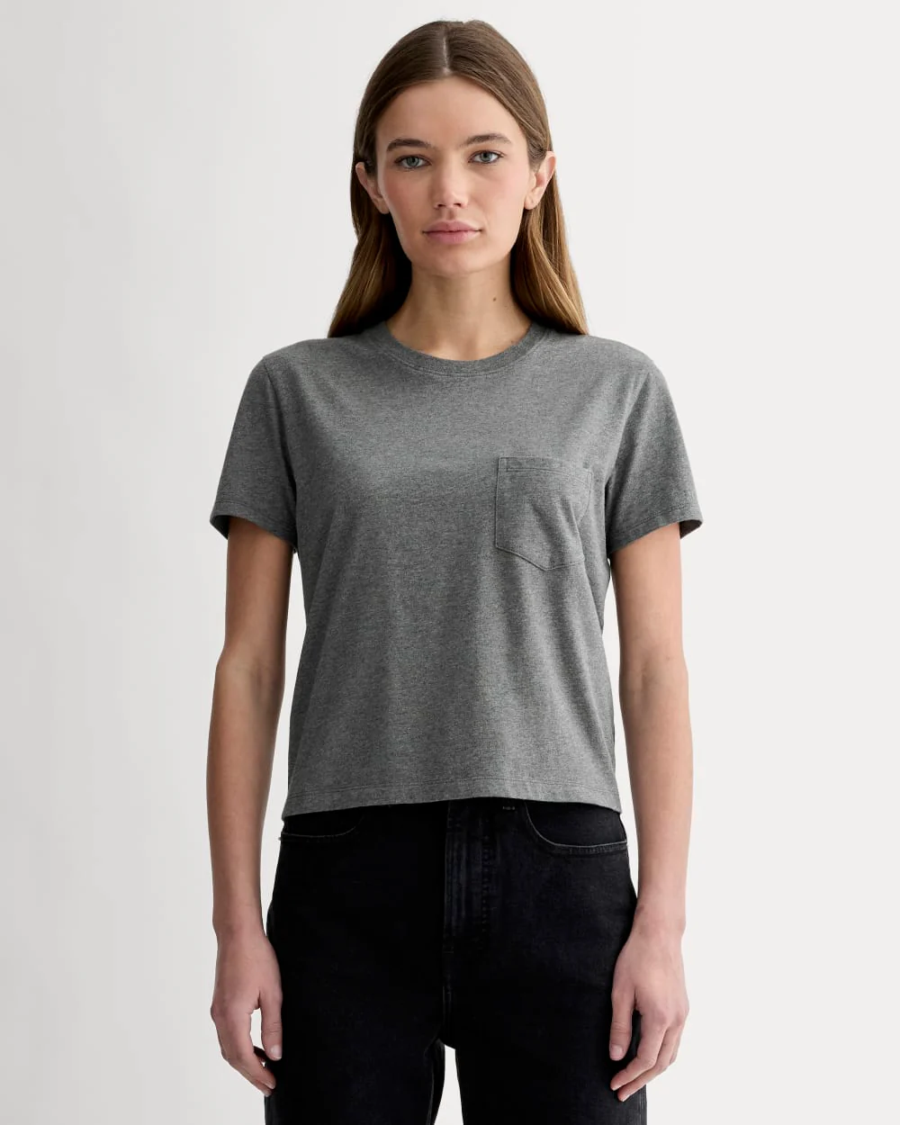 The Box-Cut Tee in Essential Cotton | Heathered Charcoal | Pocket