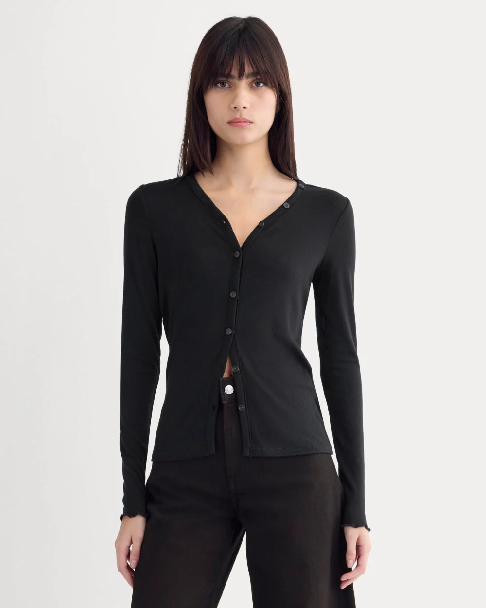 Sheer V-Neck Cardigan in Butterluxe | Black