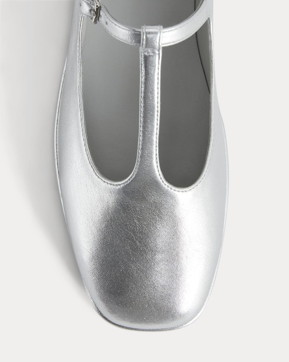 The Leather T-Strap Flat | Silver