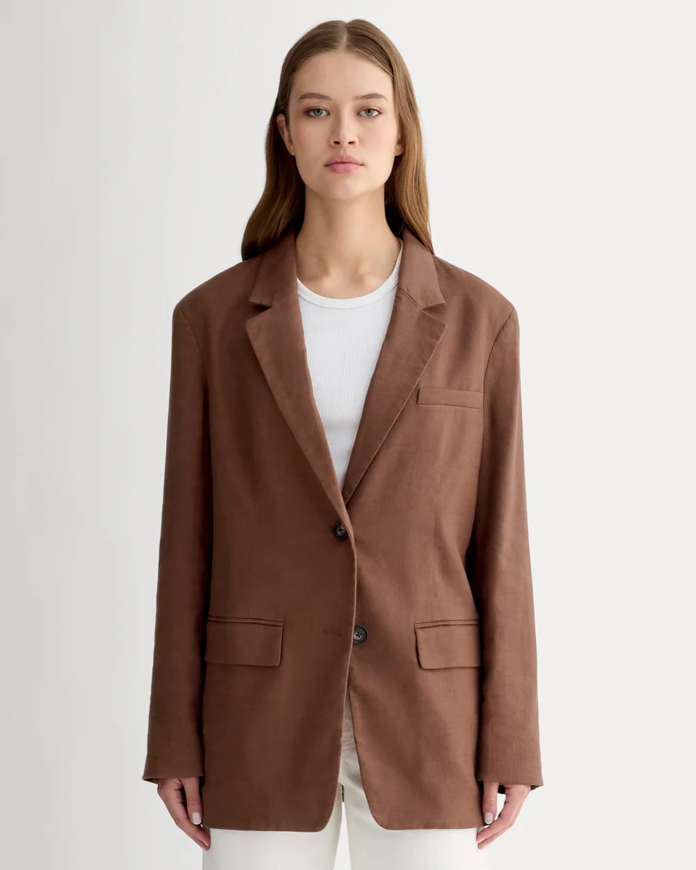 The Oversized Blazer in Stretch Linen | Cedarwood