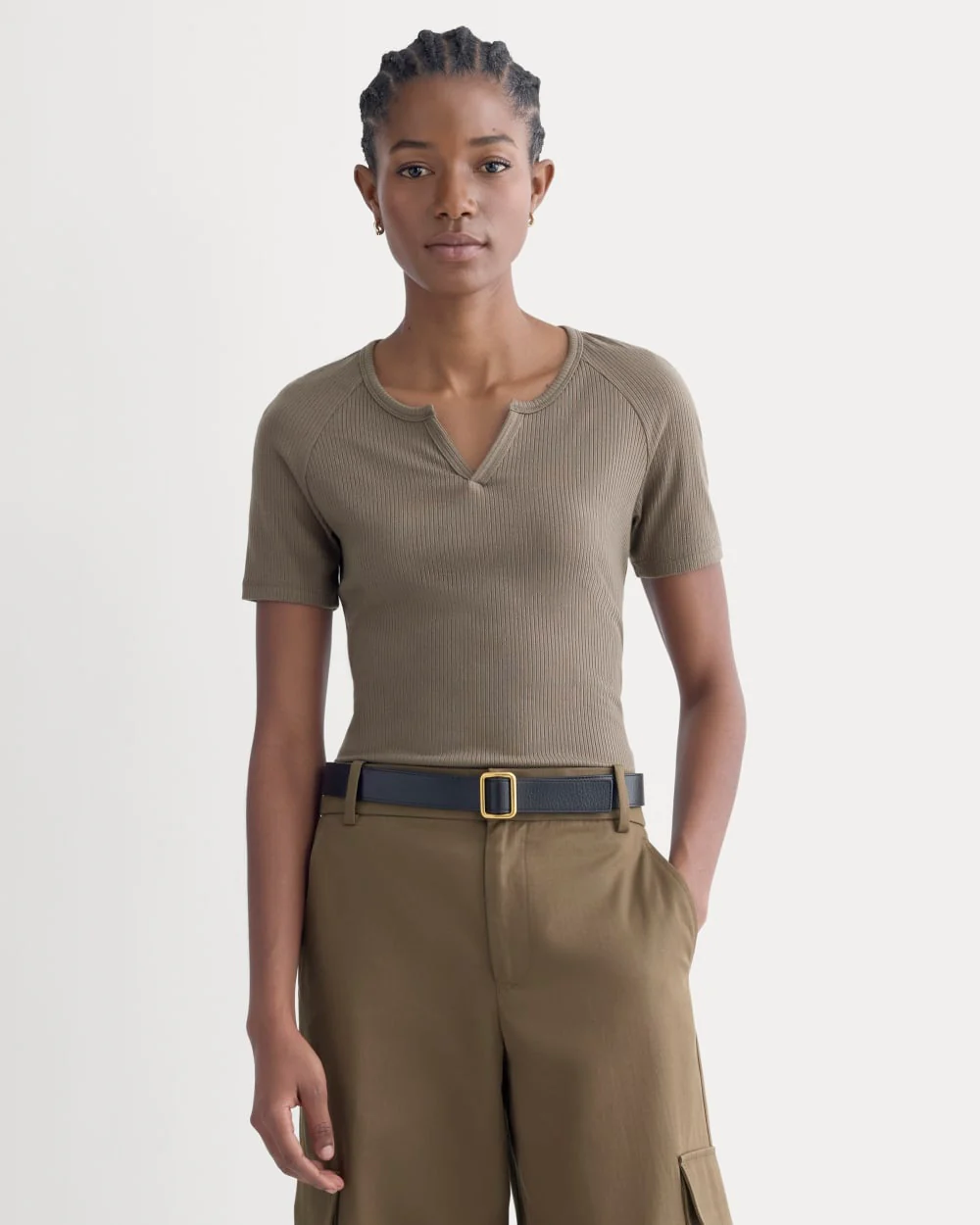 The Shimmy V-Neck Top | Taupe