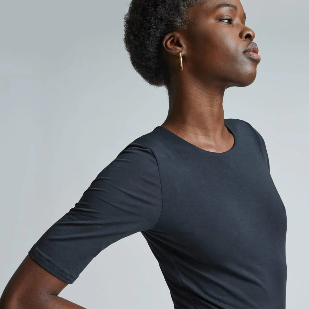 The Short-Sleeve Crew Neck Bodysuit | Black | Bikini