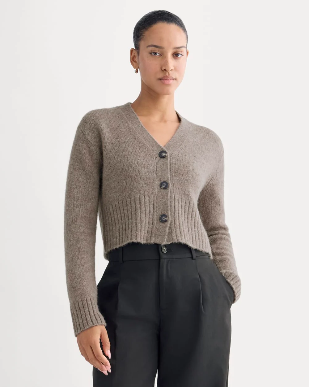 High V Cropped Cardigan in Alpaca | Taupe Melange