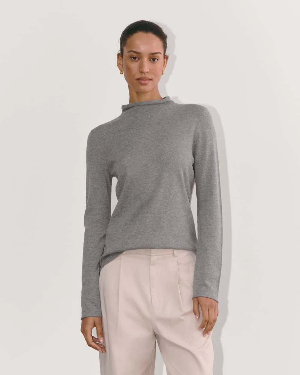The Funnel Neck in Cotton Cashmere | Heather Charcoal