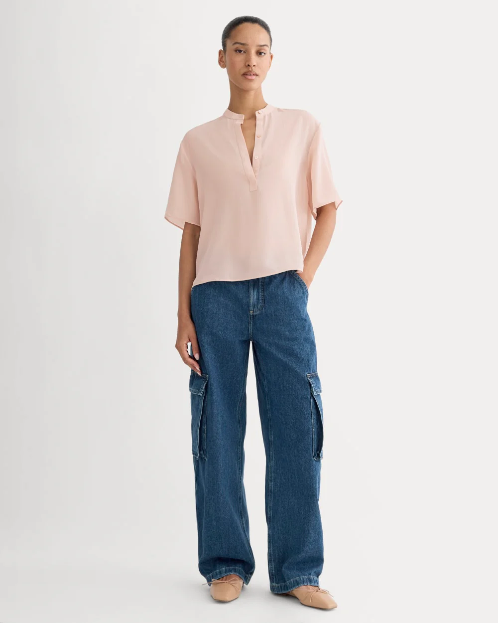 The Popover Top in Washable Silk | Soft Rose