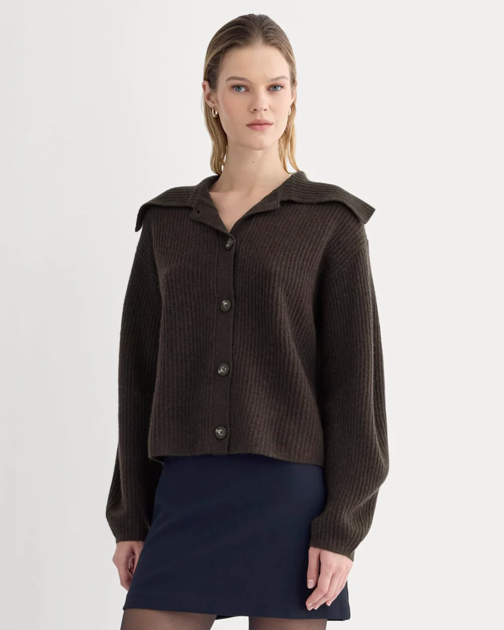 Fisherman Cardigan in Wool Cashmere | Americano Brown