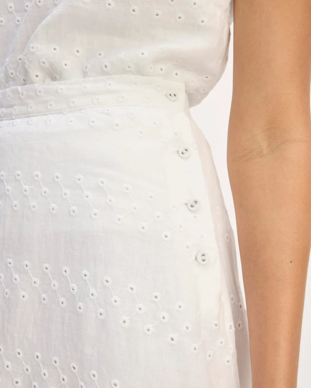 The Linen Eyelet Midi Skirt | White Eyelet