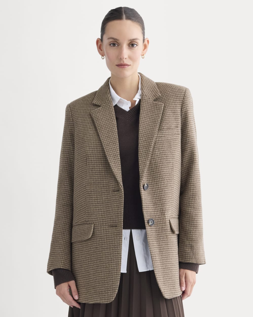 The Oversized Blazer in Wool | Brown Houndstooth