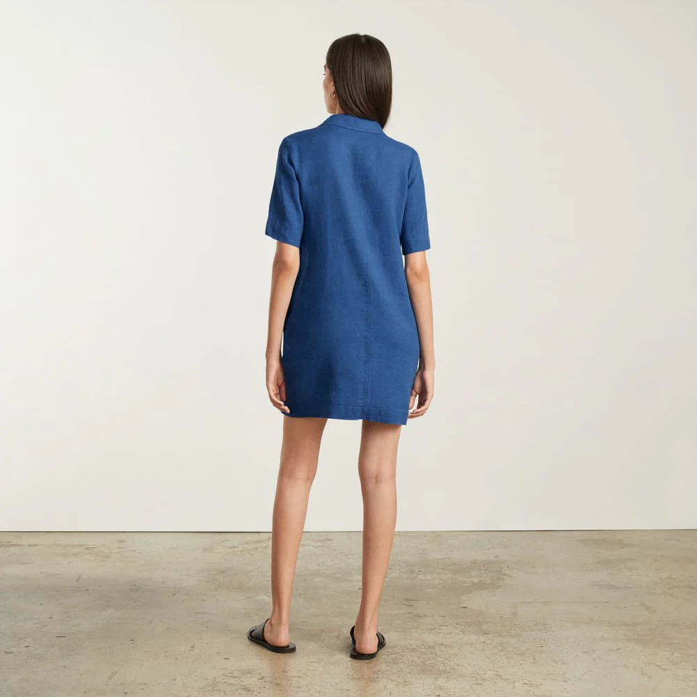 The Linen Workwear Dress | Deep Blue
