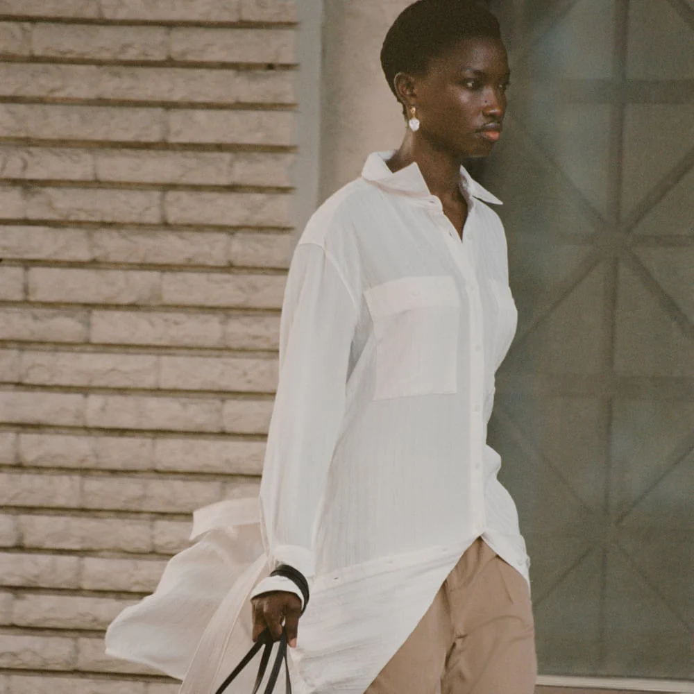 The City Stripe Draped Shirt Dress | Bone