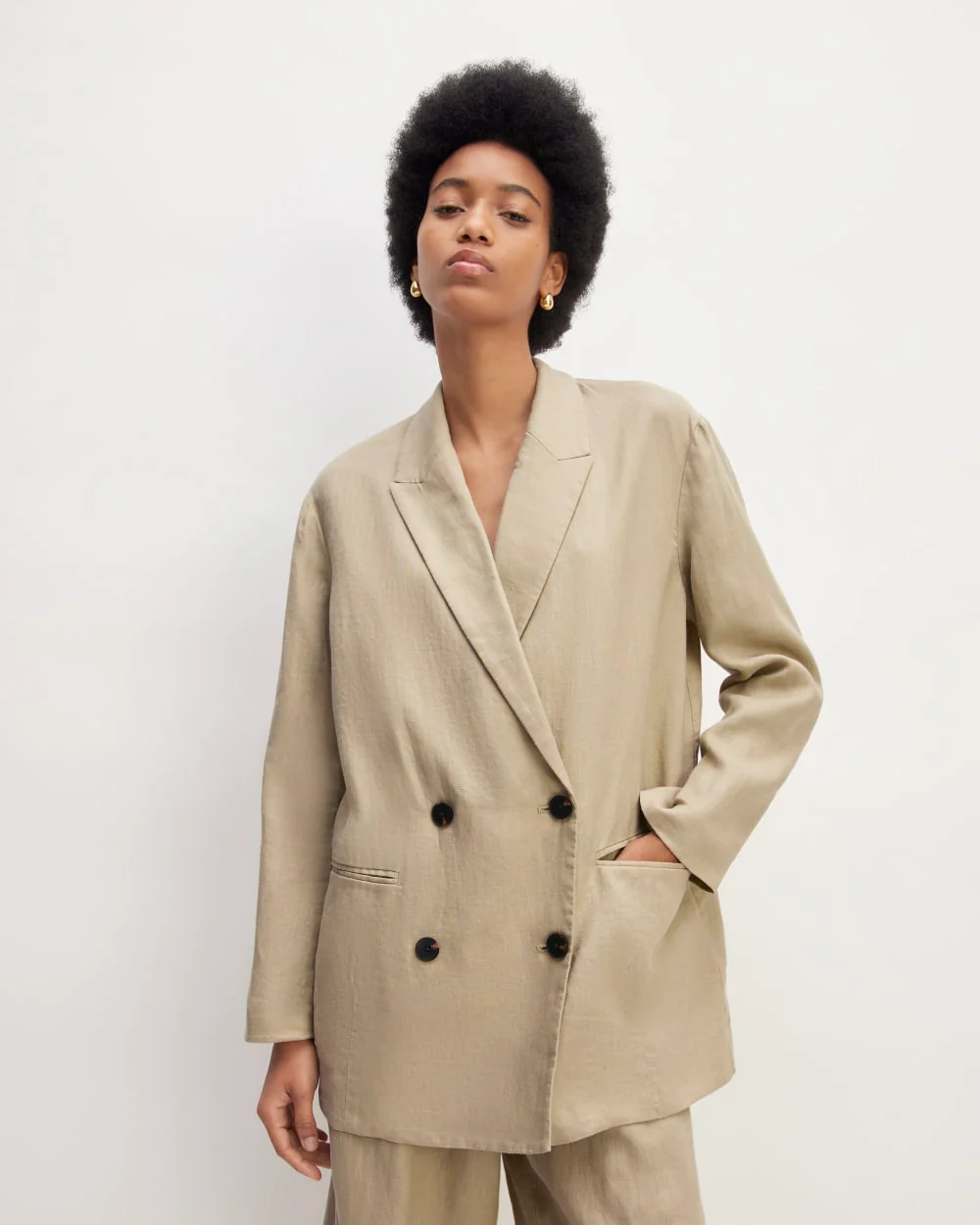 The Linen Double Breasted Blazer | Trench Coat Khaki