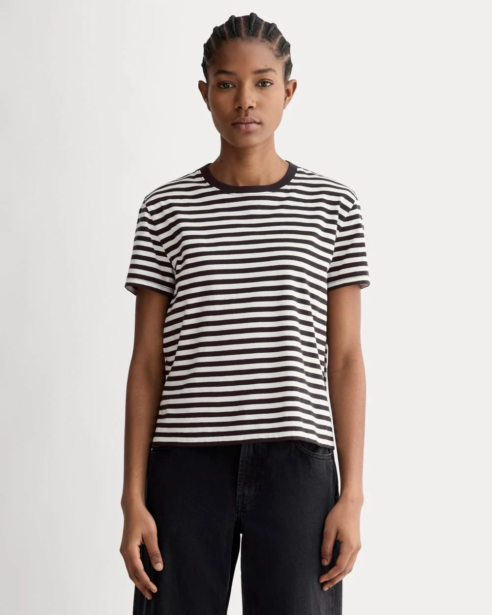 The Box-Cut Tee in Essential Cotton | Black / Bone | No Pocket