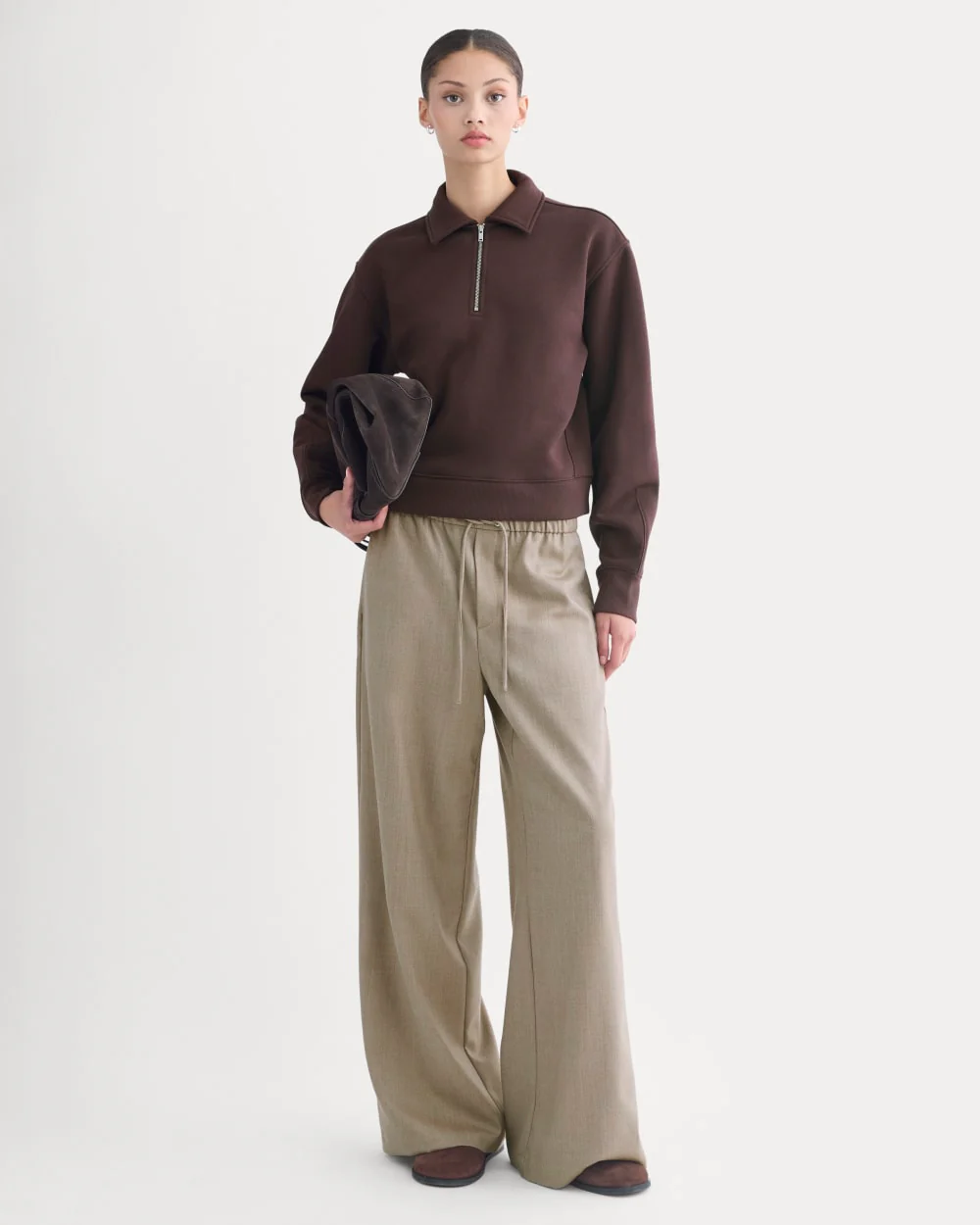 Luxe Fleece Zip Polo | Dark Chocolate