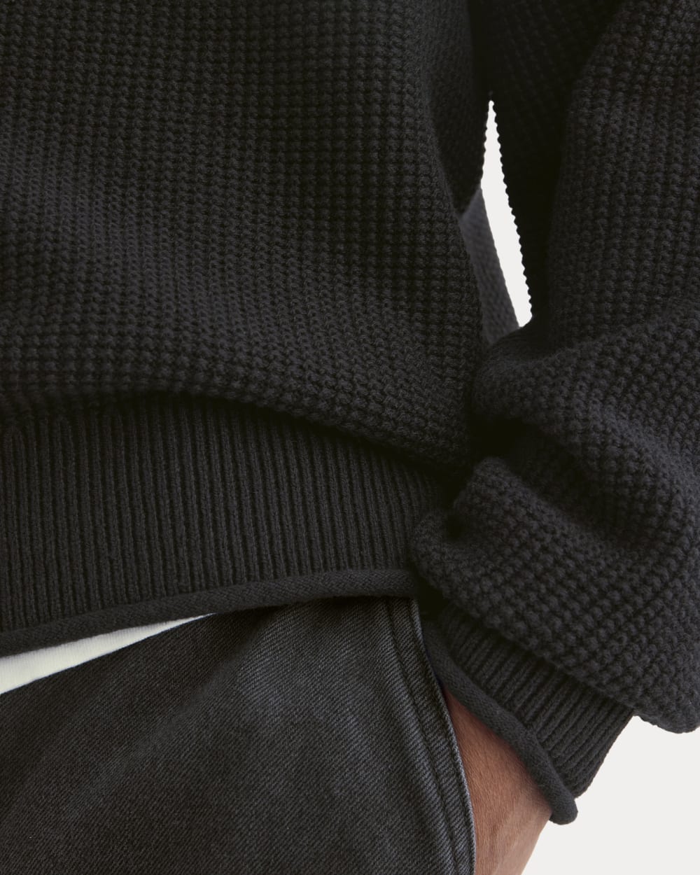 Waffle Rollneck Crew in Everyday Cotton | Black