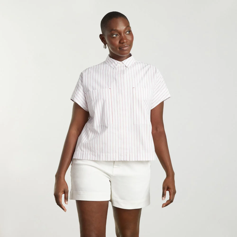 The Short-Sleeve Box Shirt | Red Pinstripe