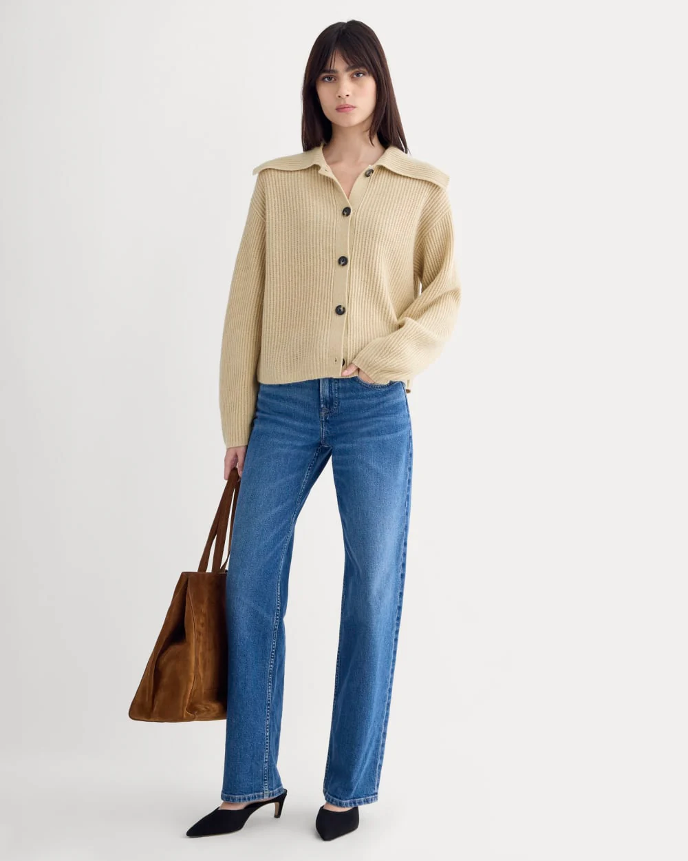Fisherman Cardigan in Wool Cashmere | Heather Light Camel