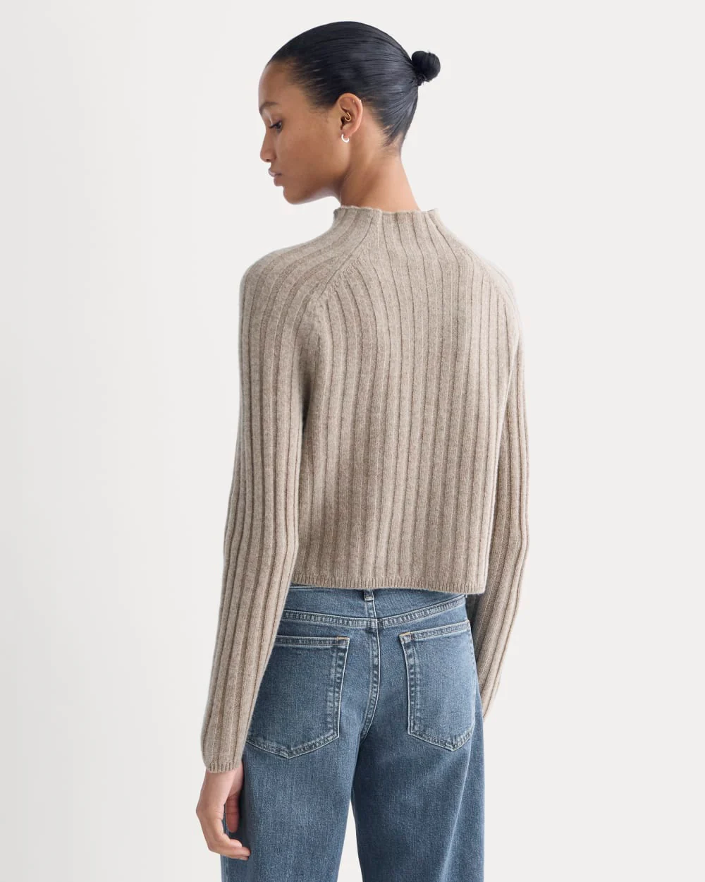 Funnel-Neck Cropped Sweater in Wool Cashmere | Oatmeal