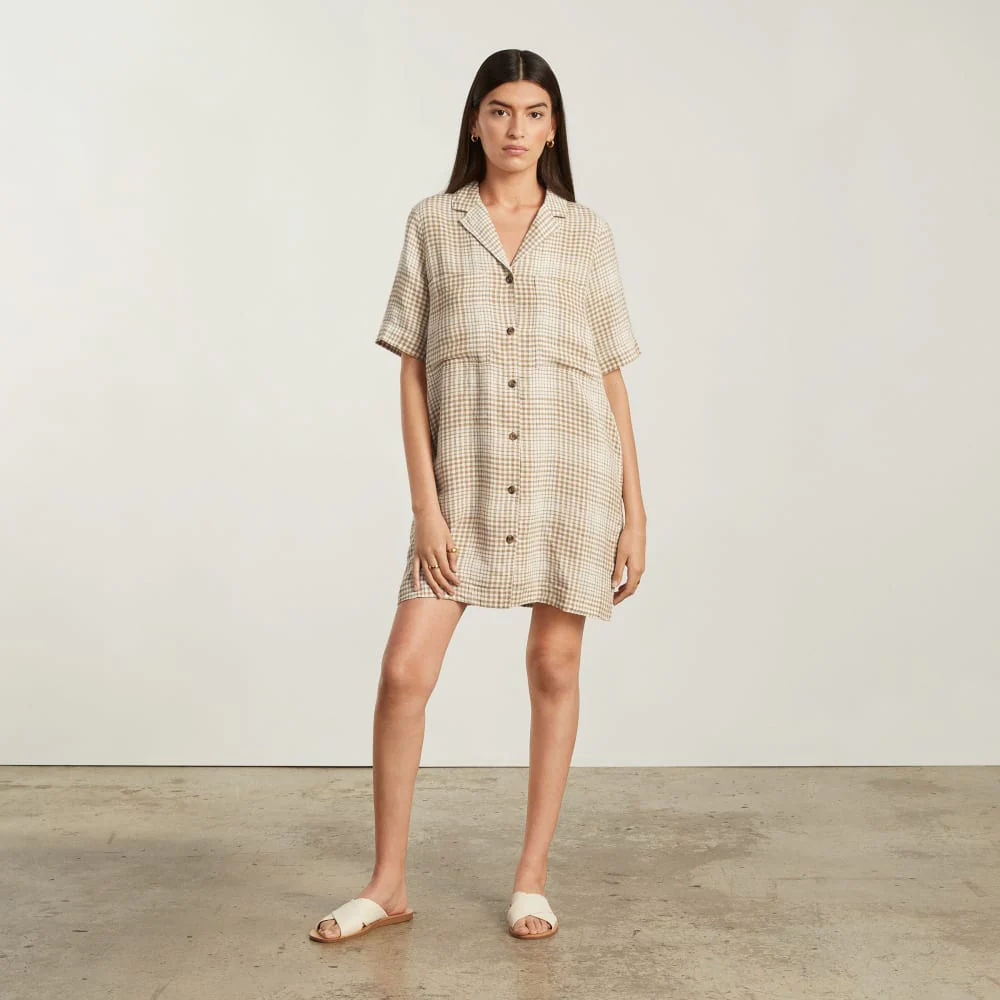 The Linen Workwear Dress | Iced Coffee Grid