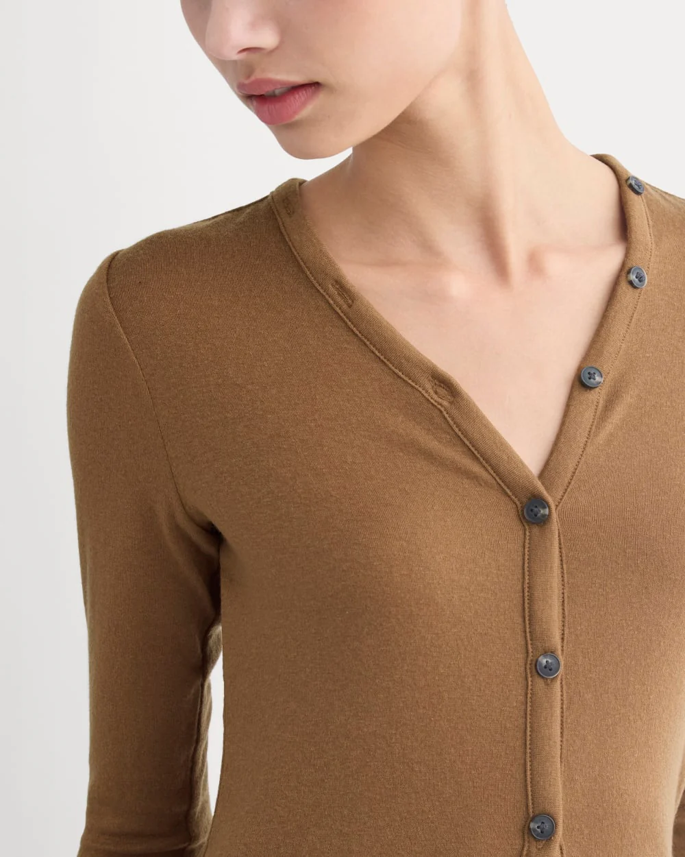 Sheer V-Neck Cardigan in Butterluxe | Toffee