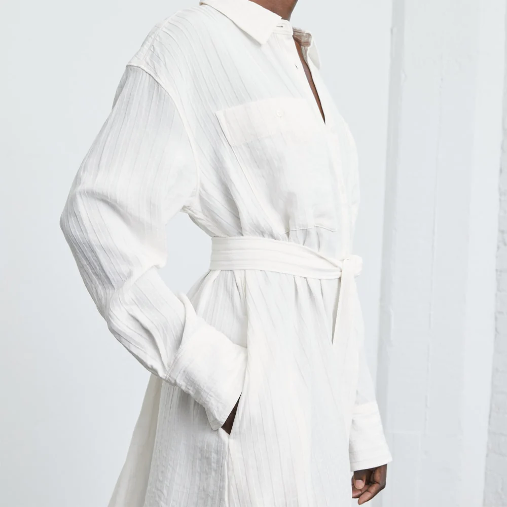 The City Stripe Draped Shirt Dress | Bone