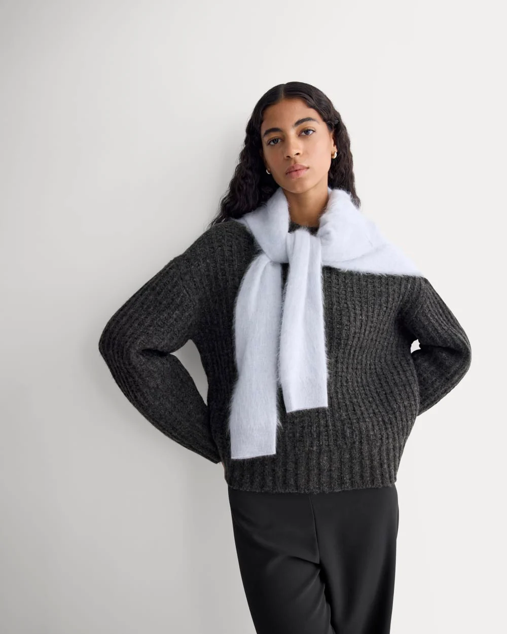 Waffle Sweater in Cloud | Heathered Soot