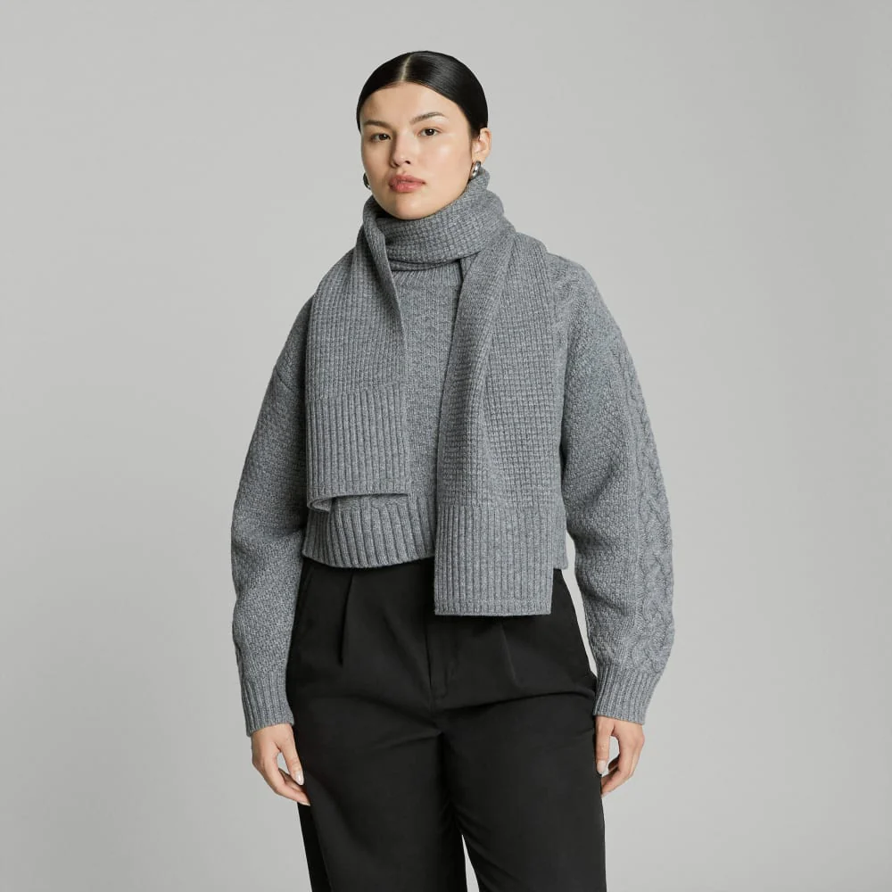 The Felted Merino Waffle-Knit Scarf | Mid Heathered Grey