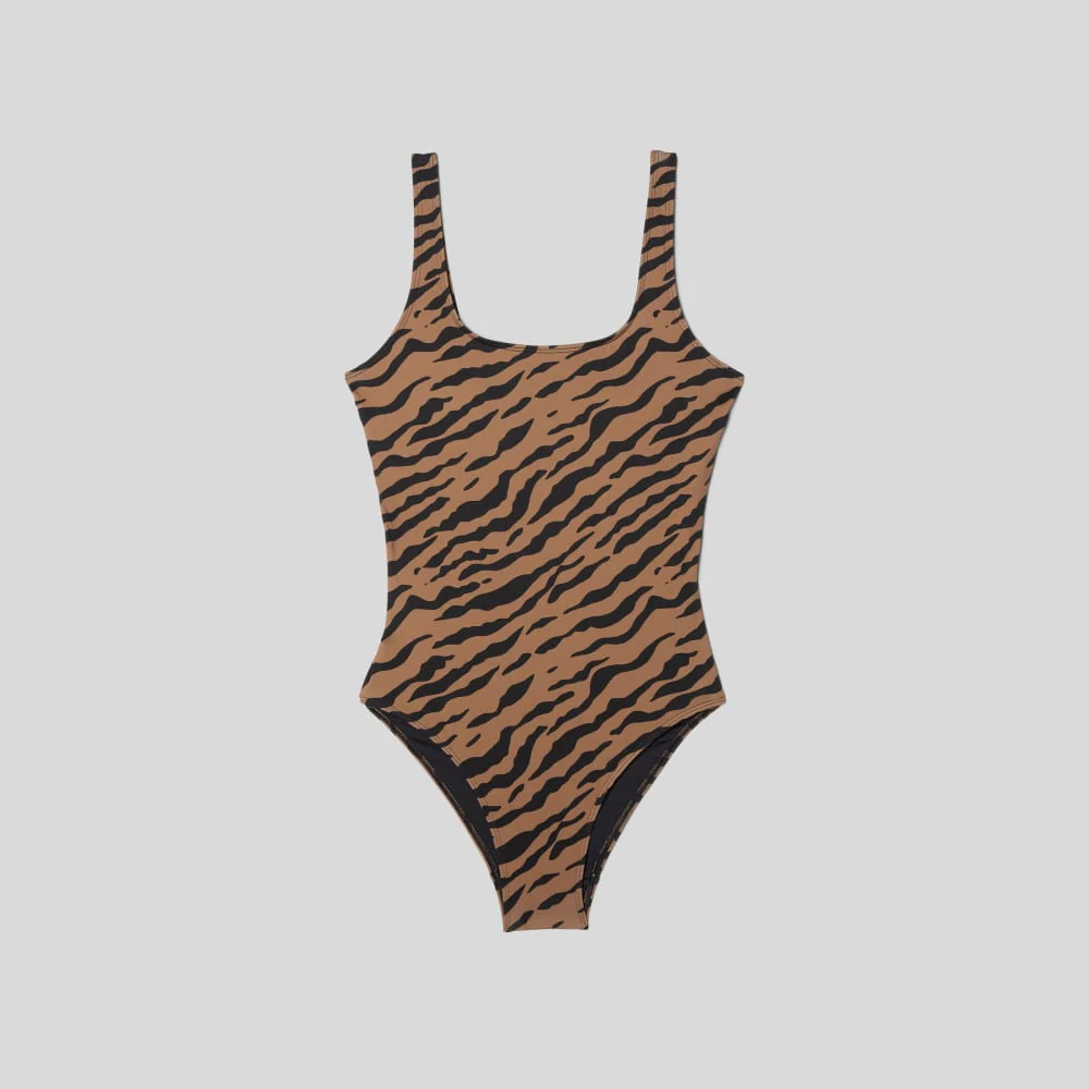 The Square-Neck One-Piece | Tiger Stripe Toasted Coconut