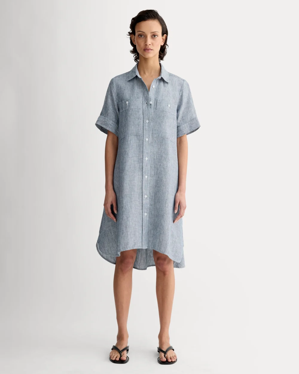 The Daytripper Dress in Linen | White / Blue