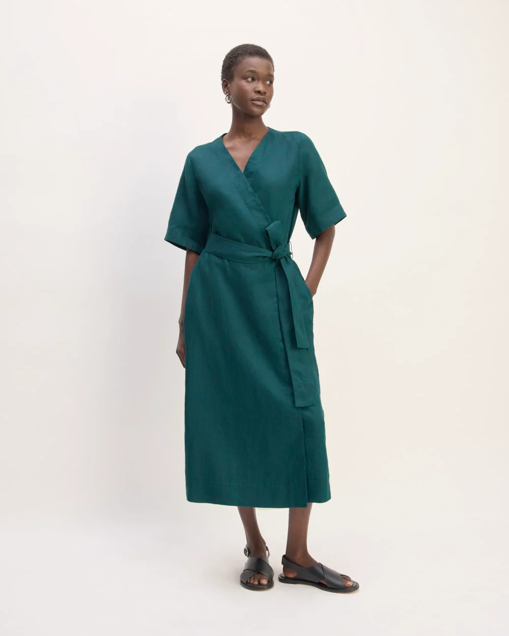 The Wrap Dress in Linen | Dark Sea