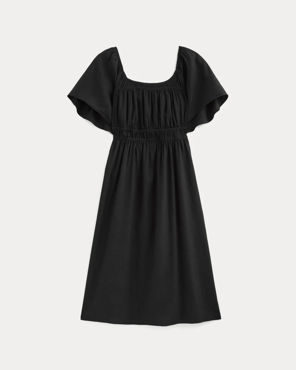 The Flutter-Sleeve Dress in Stretch Linen | Black