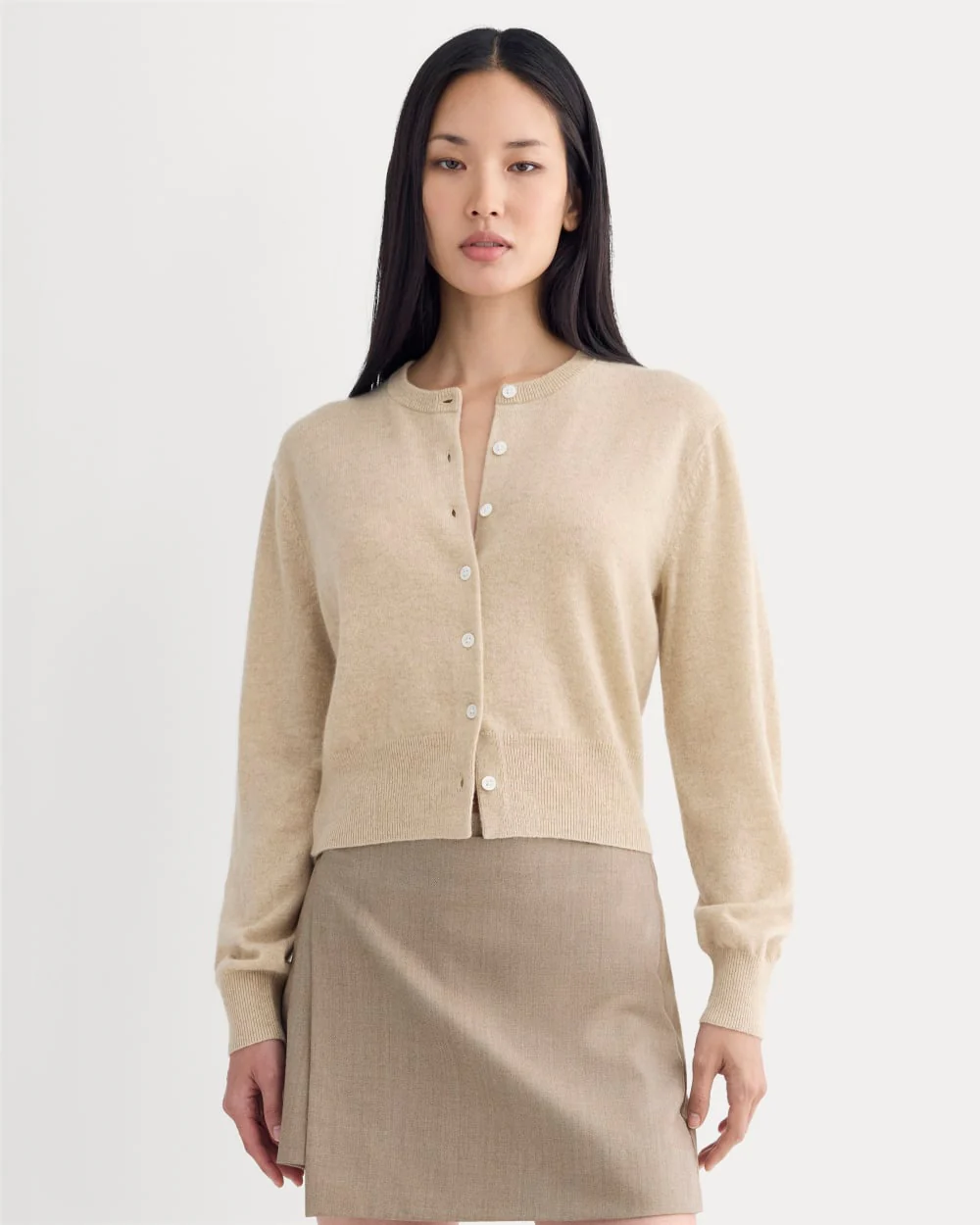 Cashmere Cropped Cardigan | Heather Light Camel