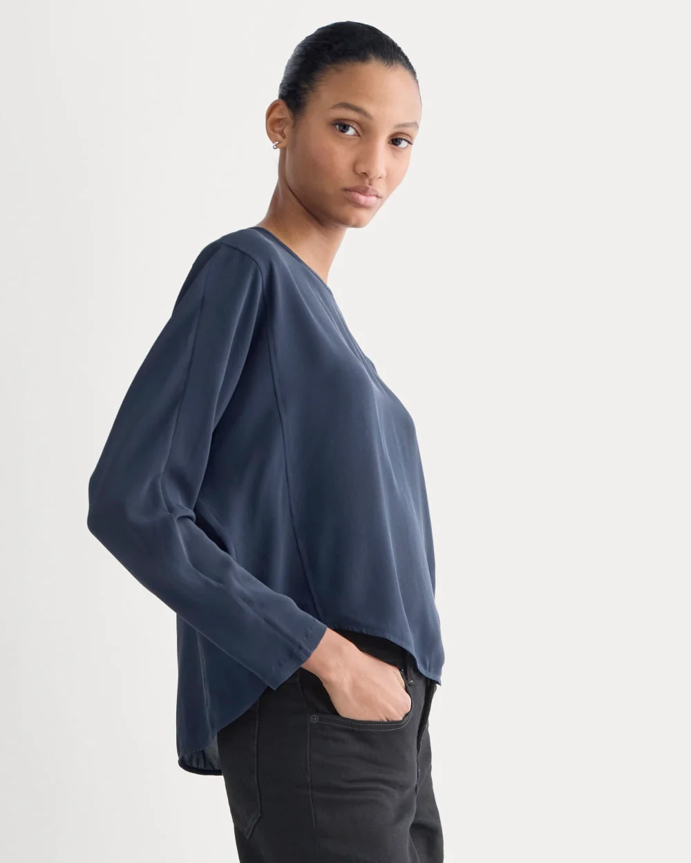 Dolman Top in Washable Silk | Navy