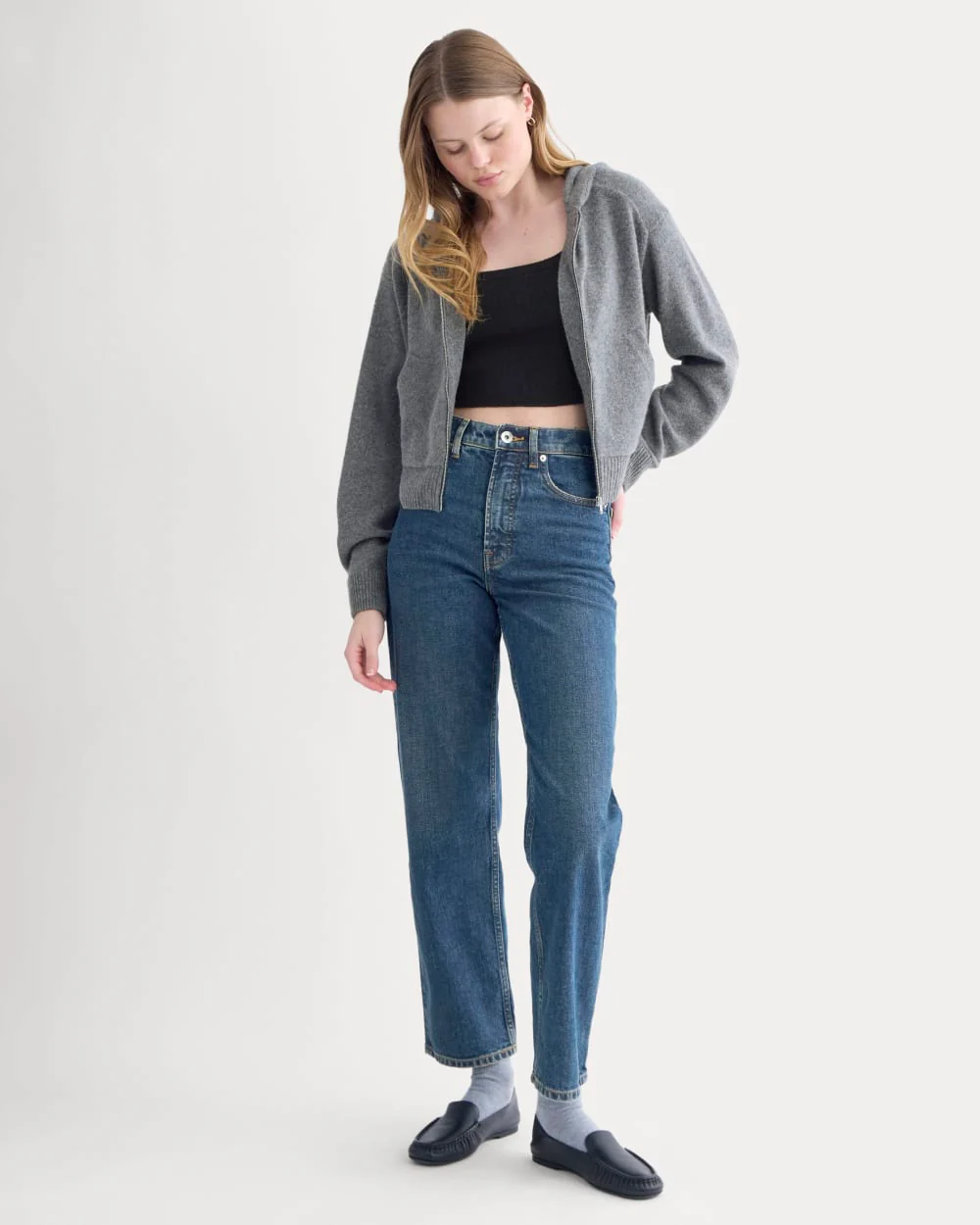 Full-Zip Hoodie in Wool Cashmere | Heather Charcoal