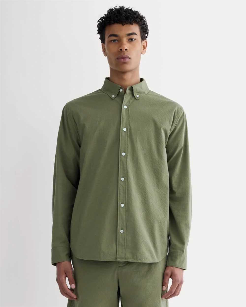 The Seersucker Long-Sleeve Shirt | Lichen Green