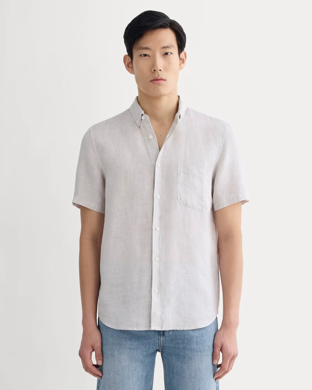 The Classic Short-Sleeve Shirt in Linen | Stone / White